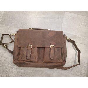 17" Polyester Leather Laptop Messenger Bag For Men And Women - Brown